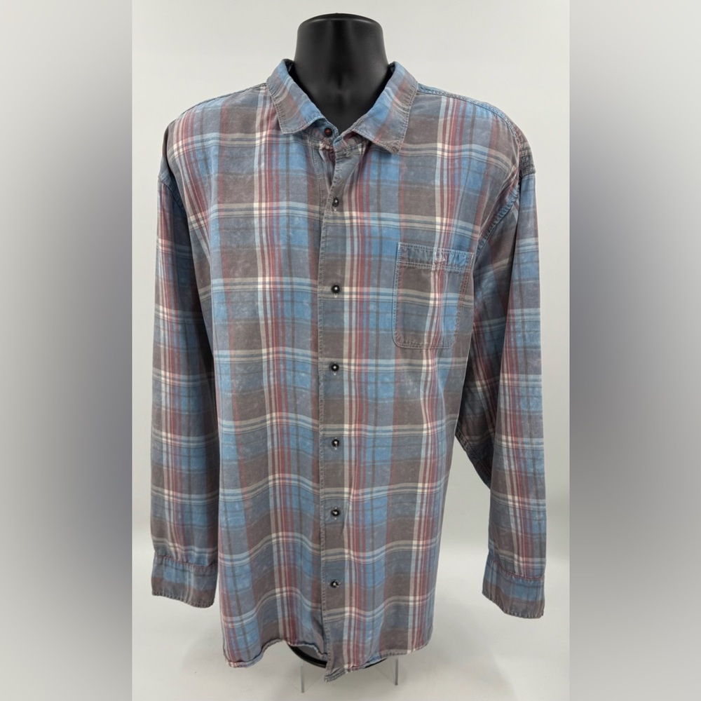 Tommy Bahama "Fresno" Plaid Long Sleeve Fog‎ Gray Blue/Red Men's 3XLB